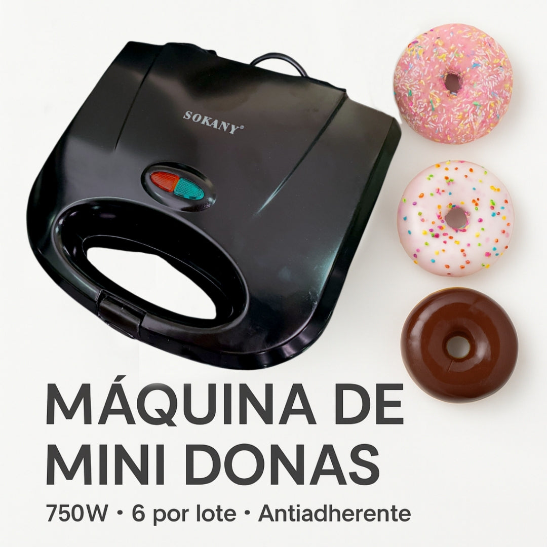 Máquina de Mini Donas Sokany | 6 Donas por Lote | Antiadherente | Doble Calor | Fácil de Usar