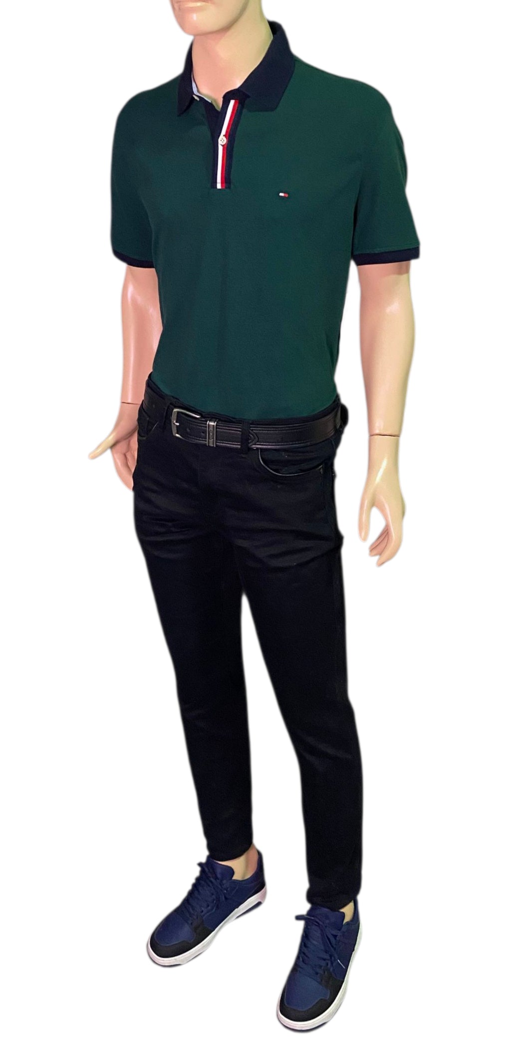 Polo Tommy Hilfiger Verde Bosque Talla L - Regular Fit con Detalle Tricolor