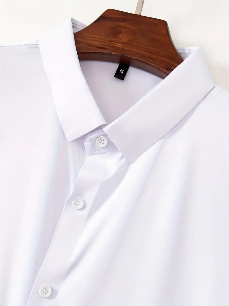 Camisa para Hombre sin Costuras – Manga Larga, Alta Elasticidad, Color Blanco