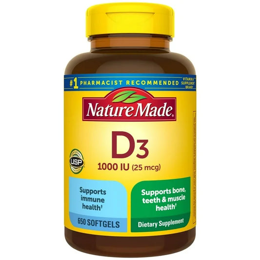 Nature Made Vitamina D3 – 650 Cápsulas Blandas | Apoyo Óseo, Muscular e Inmunológico