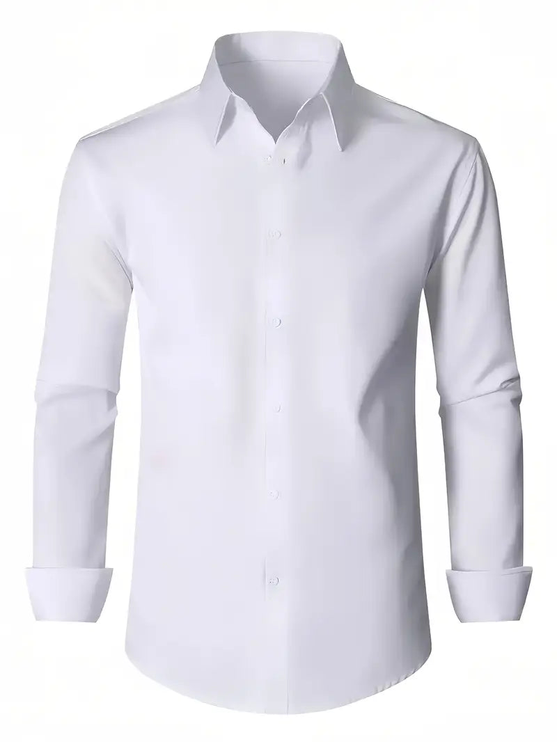 Camisa para Hombre sin Costuras – Manga Larga, Alta Elasticidad, Color Blanco