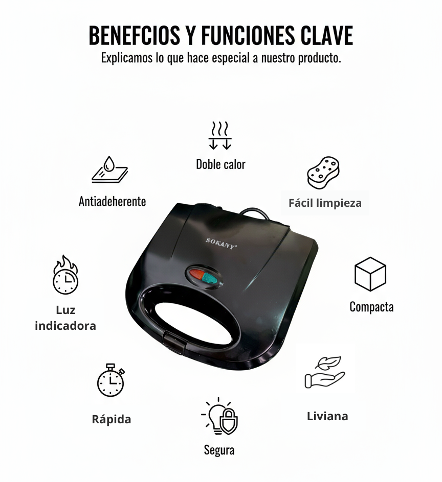 Máquina de Mini Donas Sokany | 6 Donas por Lote | Antiadherente | Doble Calor | Fácil de Usar