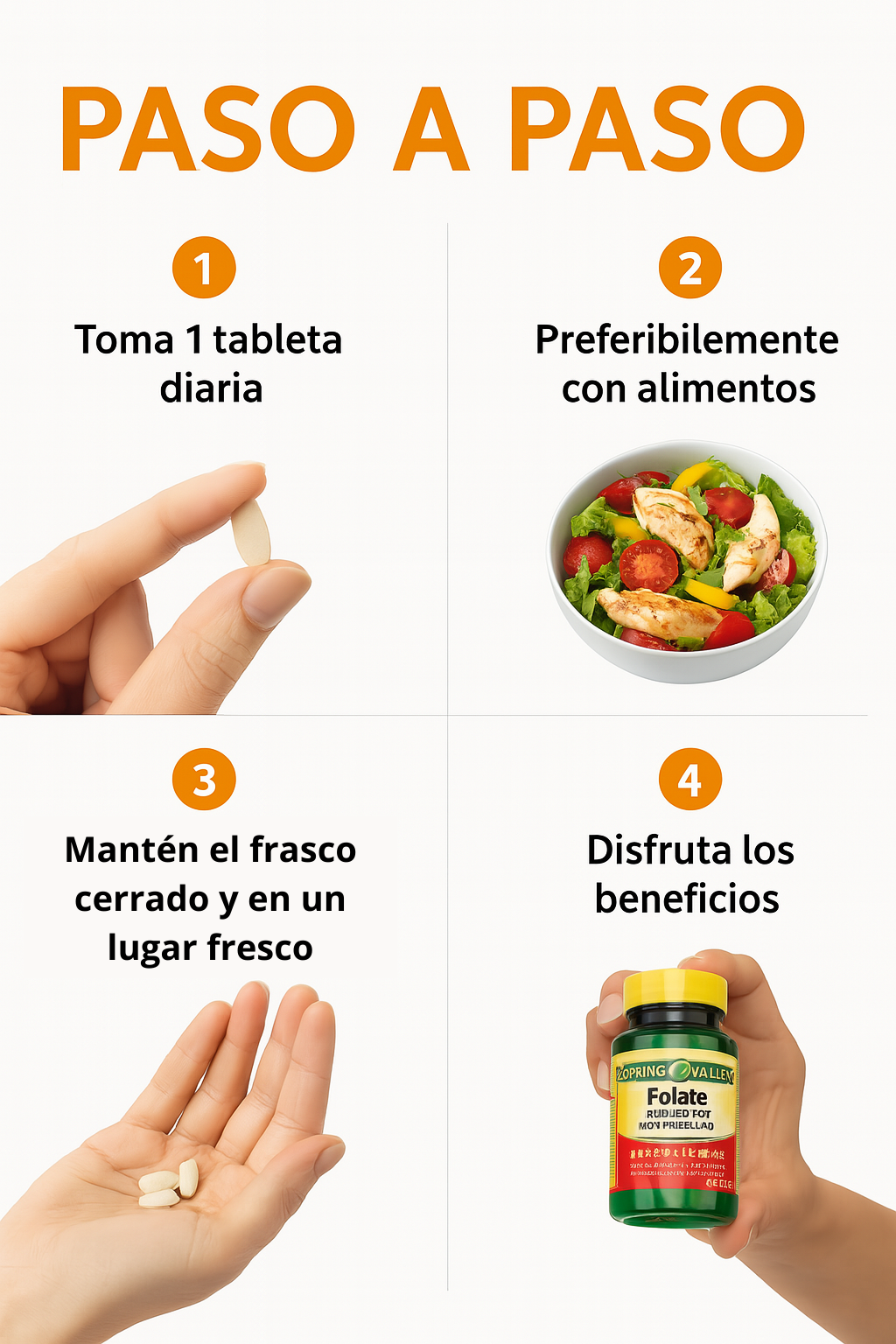 Spring Valley Folate 666 mcg DFE (400 mcg Folic Acid) – 250 Tabletas