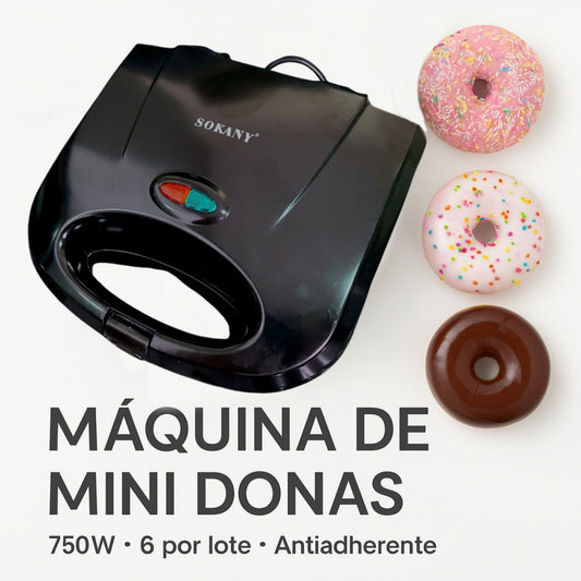 Máquina de Mini Donas Sokany | 6 Donas por Lote | Antiadherente | Doble Calor | Fácil de Usar