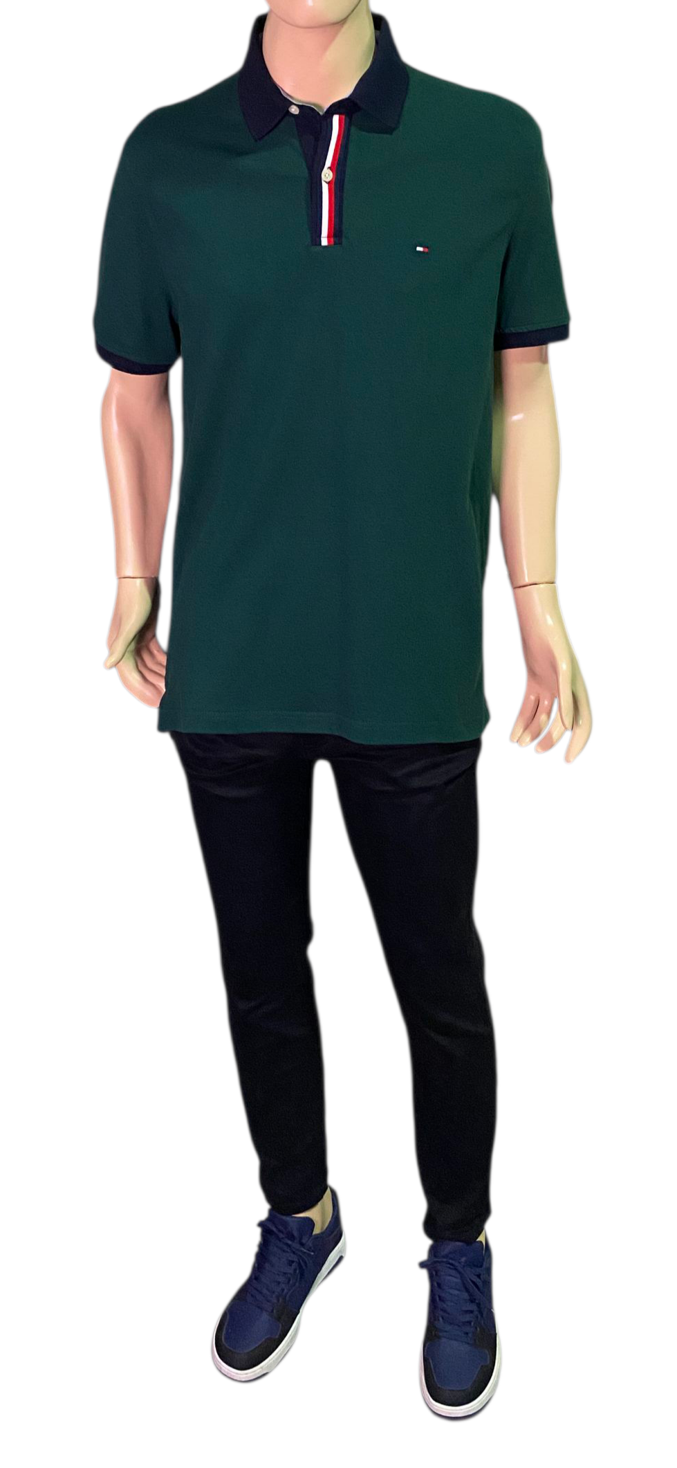 Polo Tommy Hilfiger Verde Bosque Talla L - Regular Fit con Detalle Tricolor