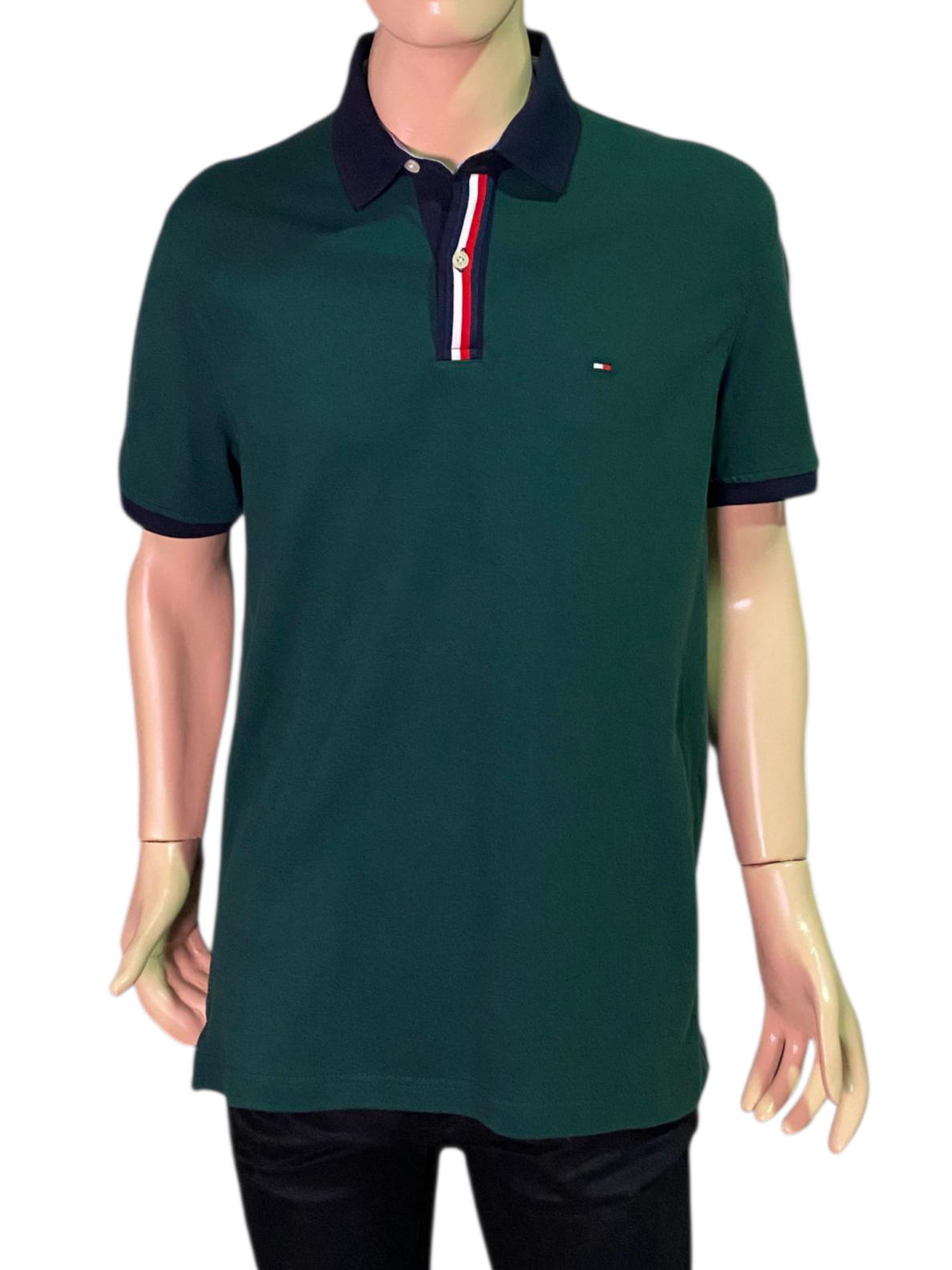 Polo Tommy Hilfiger Verde Bosque Talla L - Regular Fit con Detalle Tricolor