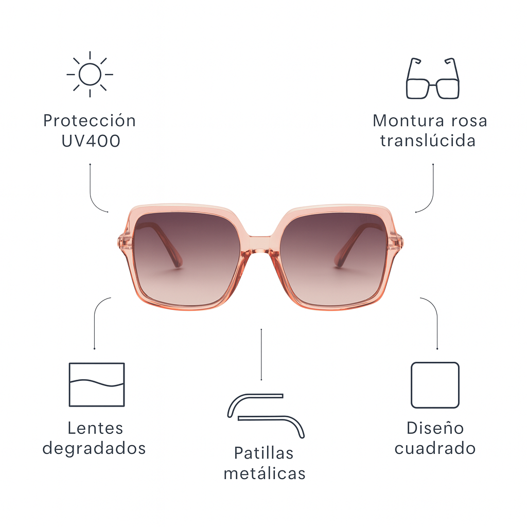 Gafas de Sol Guess | Rosa Translúcido | Lentes Degradados | Patillas Metálicas | Protección UV