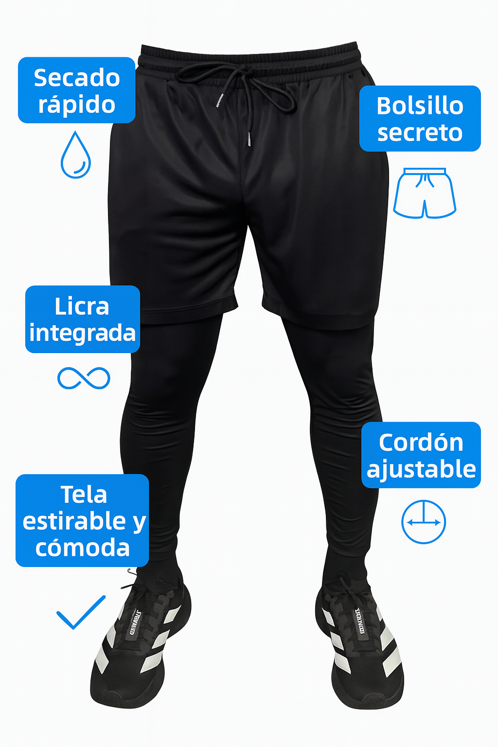 Pantaloneta Deportiva con Licra Interna para Hombre | Secado Rápido | Bolsillos Laterales + Bolsillo Secreto | Entrenamiento y Running