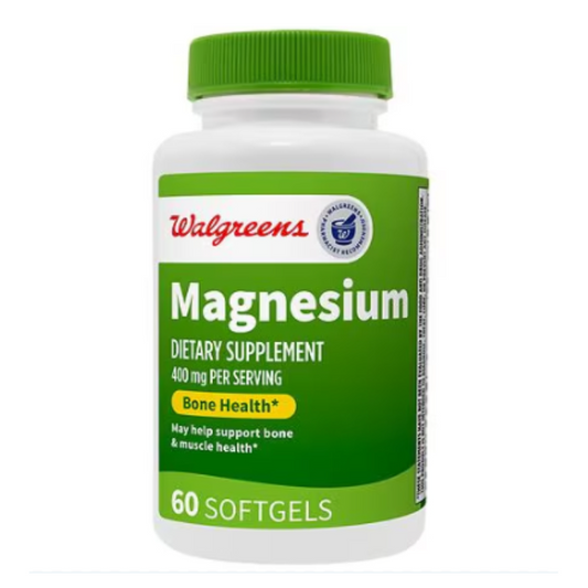 Walgreens Magnesio 400 mg – 60 Cápsulas Blandas | Apoyo Óseo, Muscular y Nervioso