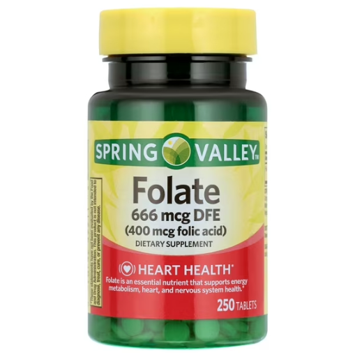 Spring Valley Folate 666 mcg DFE (400 mcg Folic Acid) – 250 Tabletas