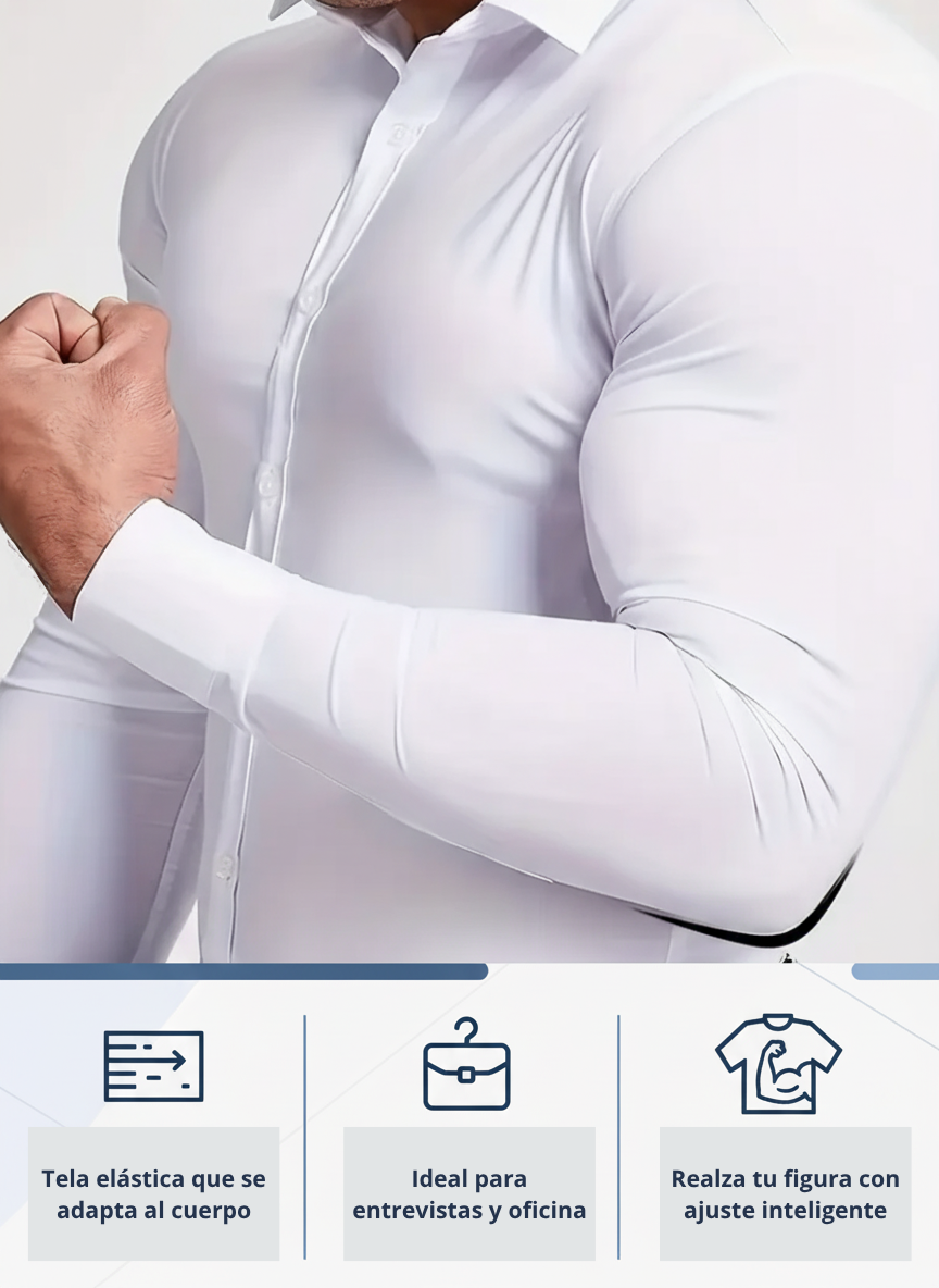 Camisa para Hombre sin Costuras – Manga Larga, Alta Elasticidad, Color Blanco