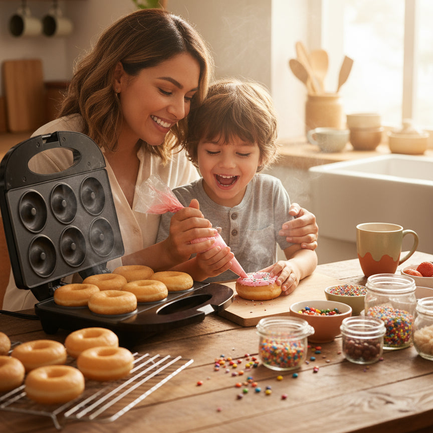 Máquina de Mini Donas Sokany | 6 Donas por Lote | Antiadherente | Doble Calor | Fácil de Usar